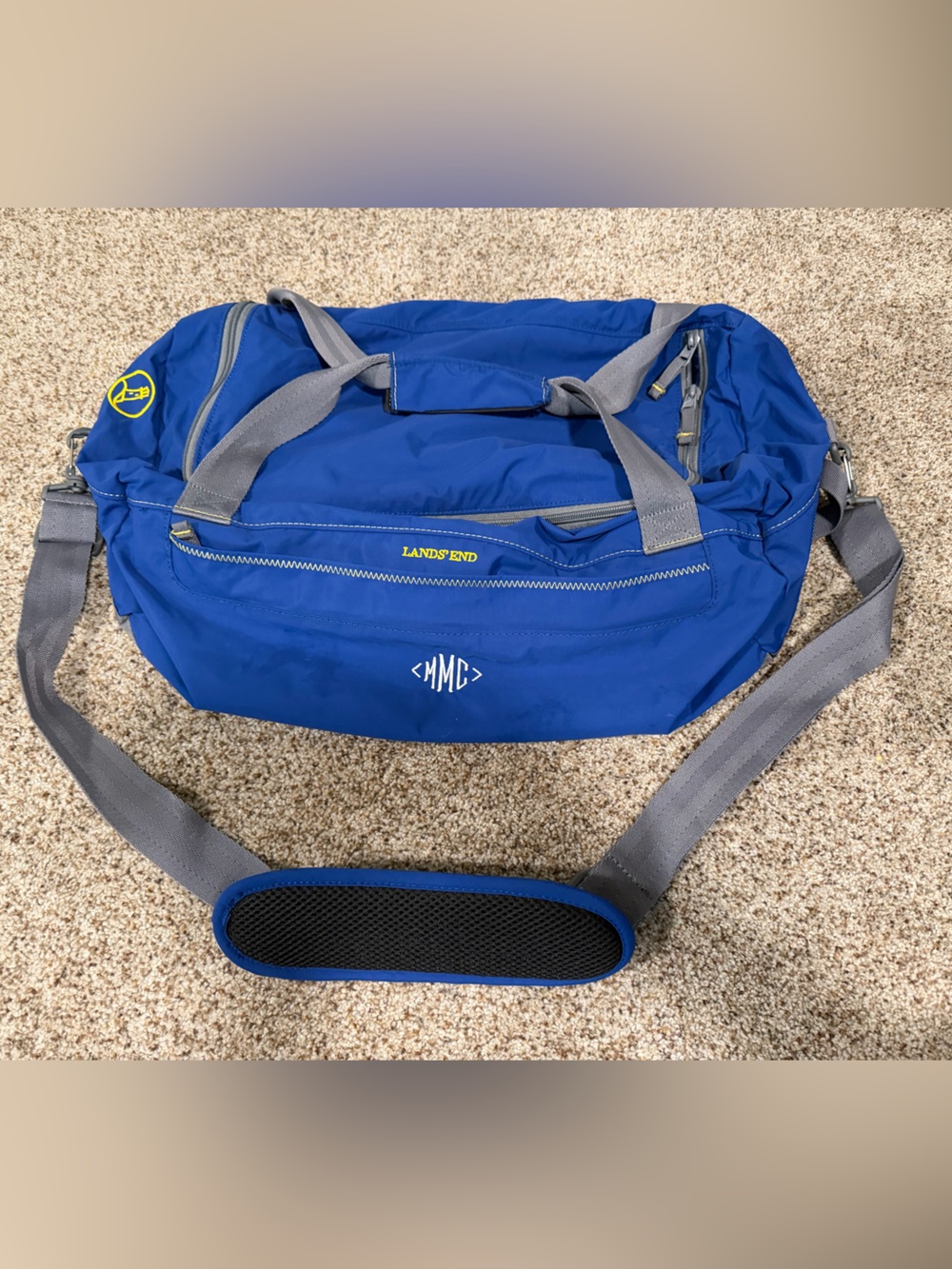 Lands End Travel Duffel Bag Toiletry Set Blue Nylon Monogram MMC 436463 2 Piece